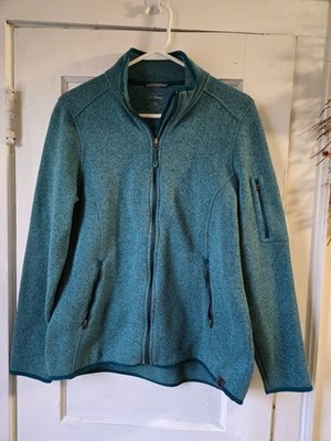 LL Bean Sweater fleece, full zip, mock neck jacket, women's L, green 