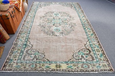 Turkish Large Rug 5,9x9,4 ft (181x287 cm), Brown Striped Vintage Rug