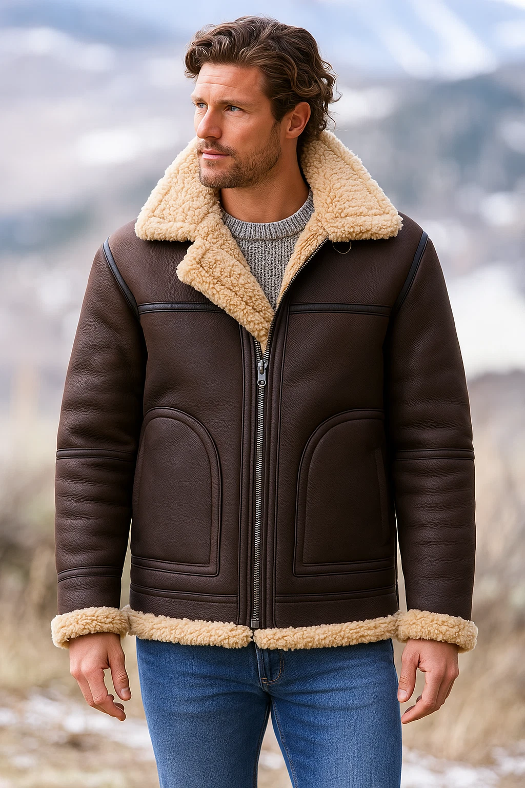 B-3 Jacket RAF US Navy Mens Bomber Flying Aviator Irvin Real Shearling Leather