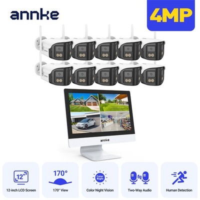 ANNKE 10CH 12'' Monitor Wireless 4MP Dual Lens Security Camera System 2 Way Talk