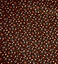 VTG Ditsy Brown CALICO w/ Tiny Orange Yellow White Florals Cottagecore BTFQ