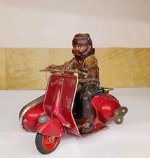 Ingap Vintage Tin Vespa Motorcycle & Sidecar, Boy & Bear Toy Made in Italy