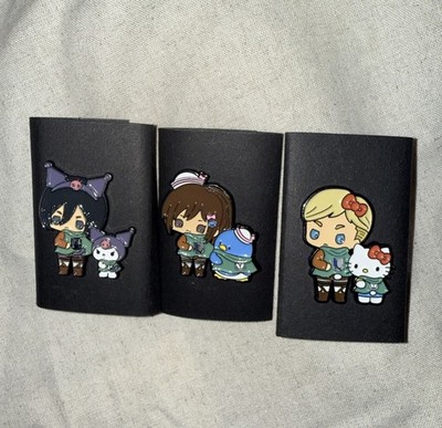 Attack on Titan AOT x Sanrio enamel pin set- Mikasa, Erwin & Sasha