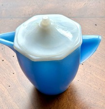 Vintage Akro Agate Light Blue With White Lid Slag Glass Child  s Pitcher Tea MCM