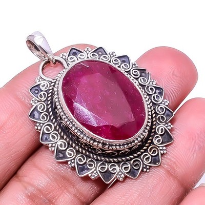 Ruby - Dyed Quartz Fine Art (Simulated) 925 Sterling Silver Pendant 1.76'' P93953