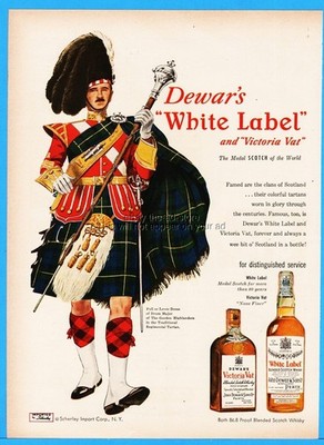 1952 Scottish Levee Dress Gordon Highlanders Regimental Tartan Dewar's Scotch Ad