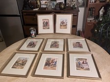 Set of 8 French Antique Chromolithograph Framed. Joblot Collection
