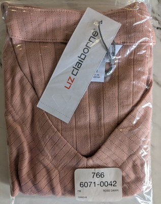 NWT Liz Claiborne V-Neck shirt Womens Med Rose Dawn Pink  Short Sleeve Classic