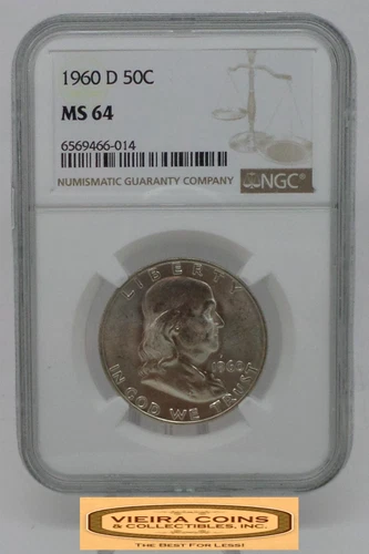 1960-D Franklin Silver Half Dollar 50C, NGC MS 64 - #B55426