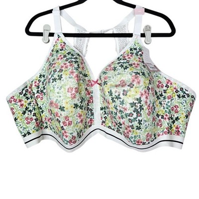 NEW Cacique 54D Lightly Lined No Wire Comfort Bliss Bra White Floral Cotton