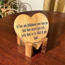 Engraved Wooden Heart with Proverbs 3:3 – Inspirational Bible Verse Décor