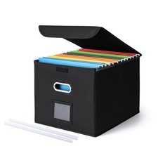 File Organizer Box Lid Hanging Folders Black 14.9x12.59x10.8 Inch Collapsible