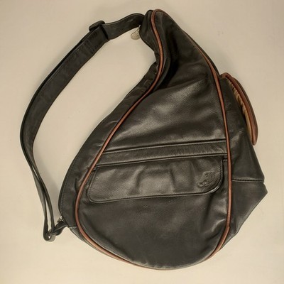  Vintage AmeriBag Healthy Back Bag Small Black Leather Ergonomic Crossbody Sling