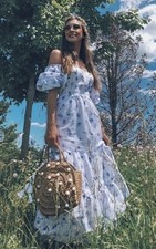 Love Shack Fancy Dress Gemma Blue Floral Cottagecore Maxi Dress XL Target