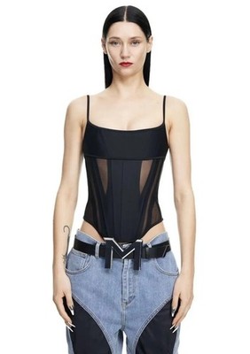 New With tags Mugler x H&M Black Corset-Style Top Woman Size Small