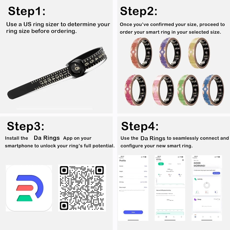 Anillo inteligente para mujer rastreador de actividad física monitor de ritmo cardíaco del sueño para Android iOS Foto 4 de 4