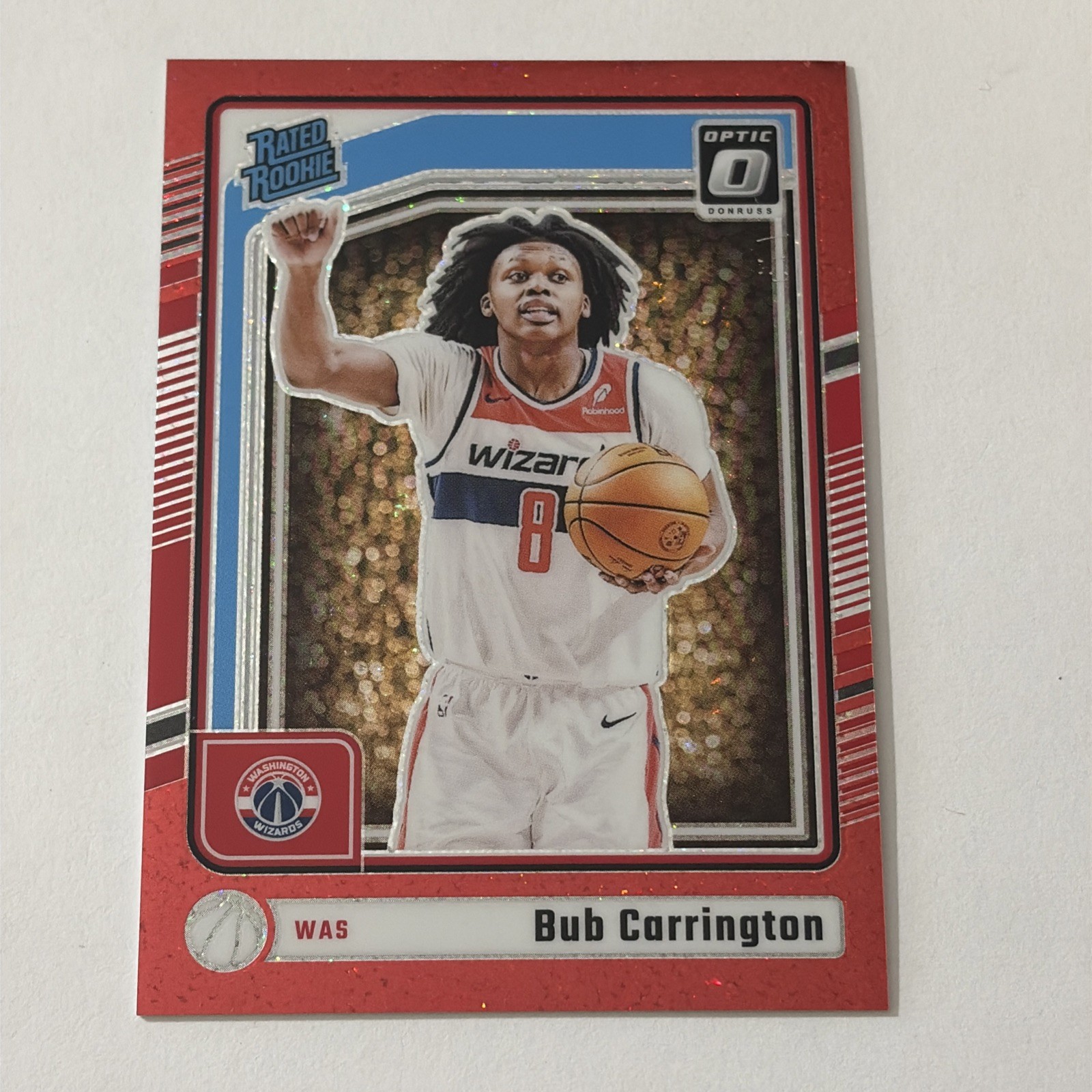 2024-25 Donruss Optic Prizm #273 Bub Carrington Red Glitter #’d 30/75 Wizards