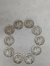 Mercury Dimes 1919-1944 PDS?Lot Of 10 90% Silver ?$1 Face #7