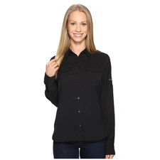 Columbia Women Silver Ridge Lite Long Sleeve Shirt M Black Button Front Roll Tab