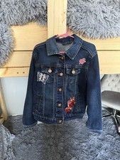 Wonder Nation Girls Denim Jacket Blue Embroidered Butterfly Rose Heart M 7/8