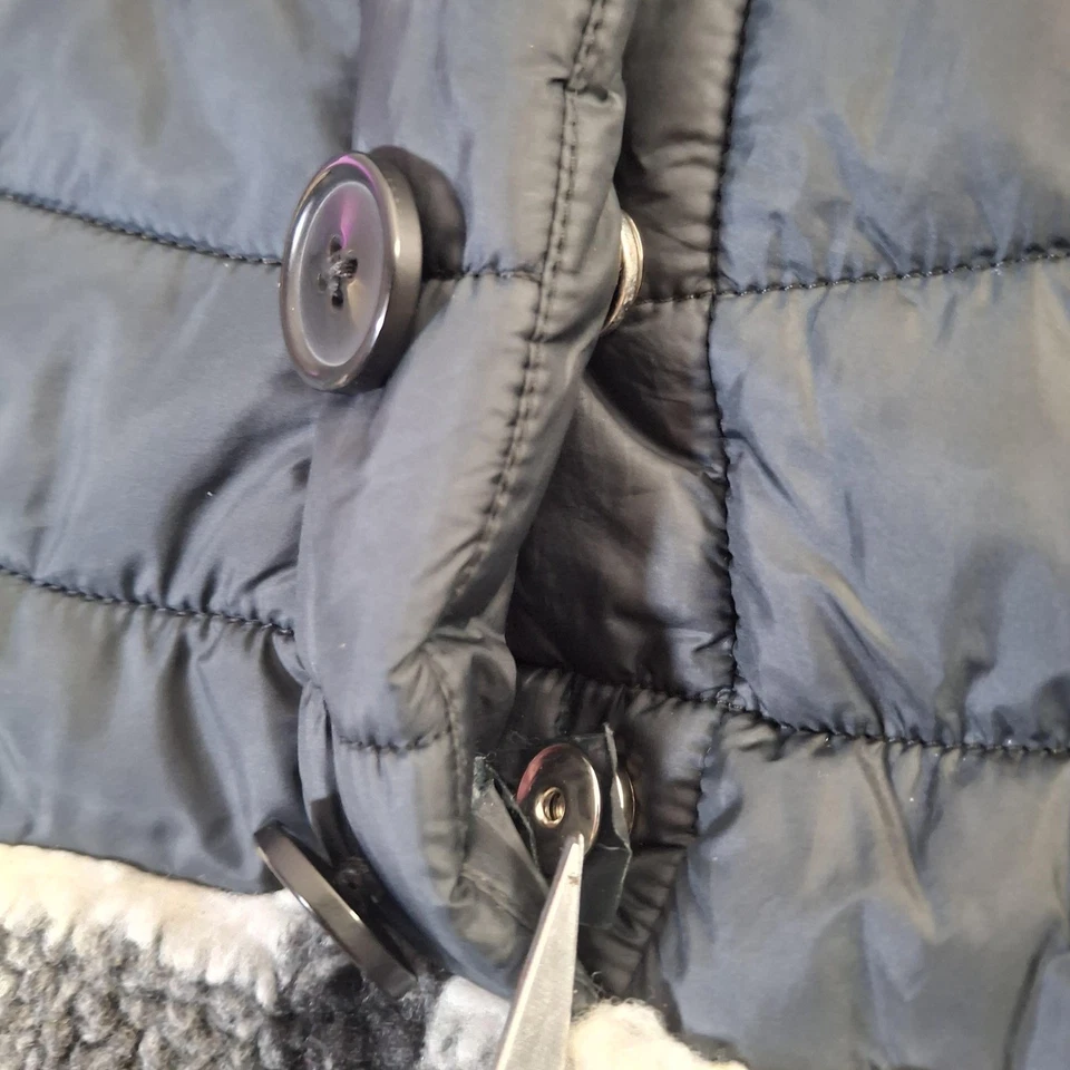 Poncho Obermeyer Juvenil Grande Negro Blanco Cuadros Sherpa Capa Acolchada con Capucha Foto 2 de 4