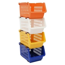 4 PCS Stacking Storage Baskets, Stackable Organizer Baskets, Stackable Bins