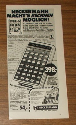 Seltene Werbung COMMODORE SR 37 Taschenrechner M.Klammerfunktion Neckermann 1974