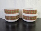 Vintage Glasbake MCM Holiday Plaid Glass Soup Bowl Set Of 4 #J-2711 USA