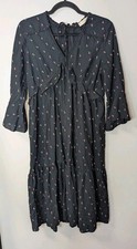 LOFT Black Tulip Print Boho Peasant Ruffle Sleeve Dress Size Medium M