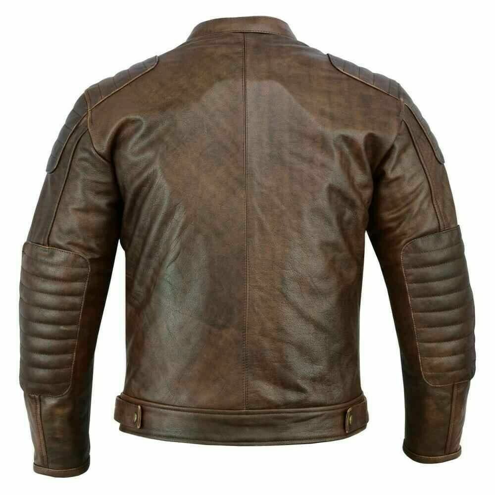 Men's Retro Motorcycle Distressed Brown Jacket Genuine