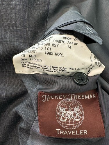 Hickey Freeman Men’s 40R Traveler Blazer Gray Plaid All Wool Loro Piana Made USA - Picture 4 of 15