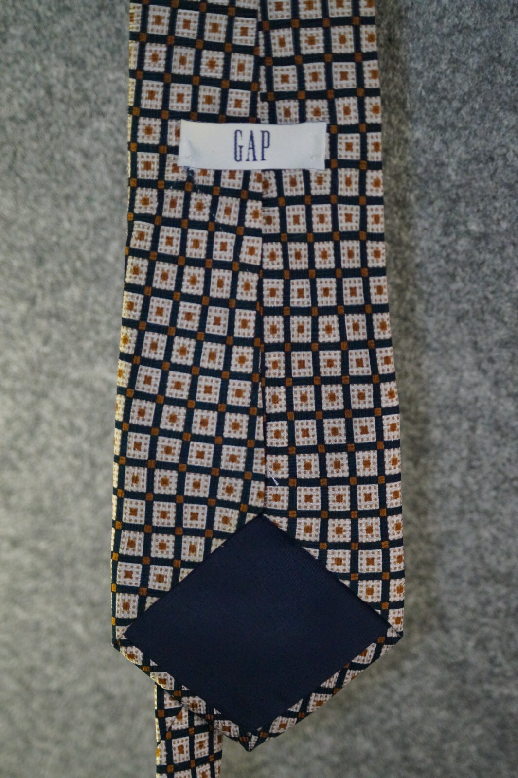 GAP Tie Geometric Square Pattern Brown White Silk… - image 2