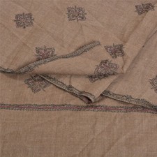Sanskriti Vintage Long Pure Woolen Brown Shawl Handmade Suzani Scarf Stole
