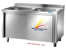 Lavello cm 140x60x85  in Acciaio Inox Lavatoio 2 Vasche  Armadiato Professionale