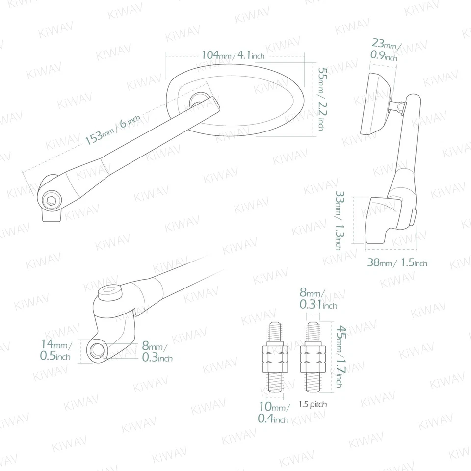 VAWiK Trusti Black Oval Rear View Mirrors Convex Lens10mm 1.5p for BMW R nine T - Изображение 2 из 4