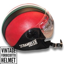 Casco vintage in pelle personalizzato ricamo Ducati Scrambler Bandiera Italiana