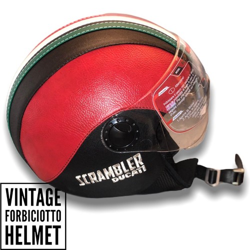 Casco vintage in pelle personalizzato ricamo Ducati Scrambler Bandiera  Italiana | eBay