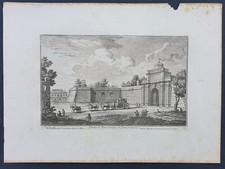 Stampa antica giuseppe vasi XIX sec. Porta San Pancrazio veduta Roma acquaforte
