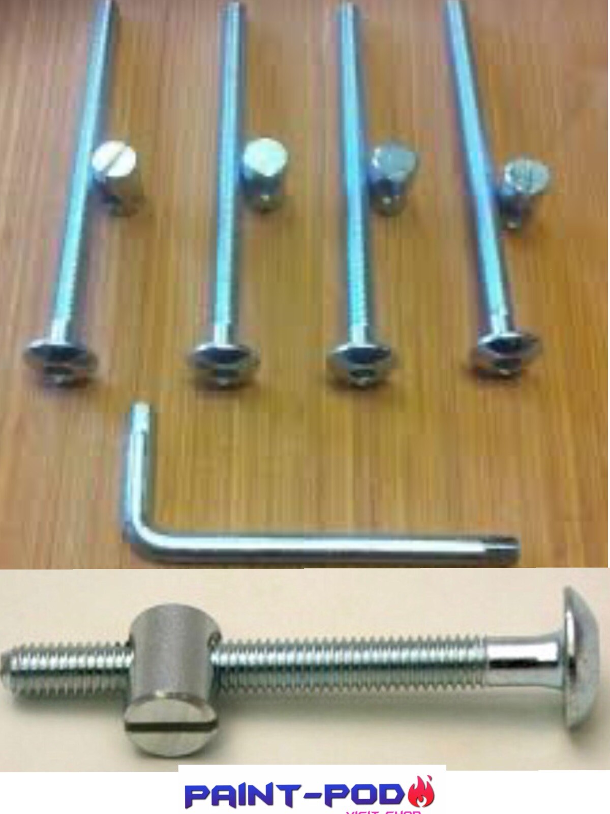 M6 x 100mm FURNITURE, COT & BED BOLTS. COMPLETE WITH BARREL NUTS AND