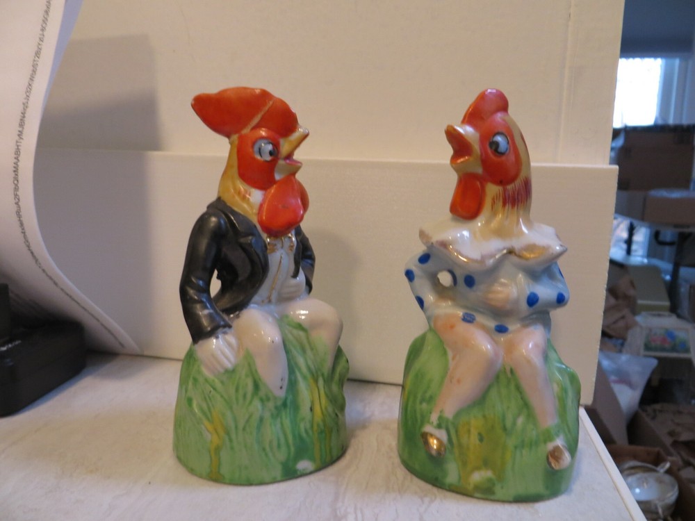 Rooster Bell Vintage Japan  Bell - so fancy! Rooster and hen 5”