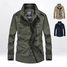 Men's long sleeved workwear shirt, pure cotton casual shirt