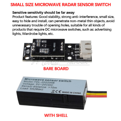 5V 12V 24V Microwave Radar Sensor Induction Switch 5A 360° 8-10m TDL-2022WB