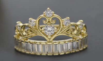 Real 10k Yellow Solid Gold Princess Crown Ring Women All Sizes 