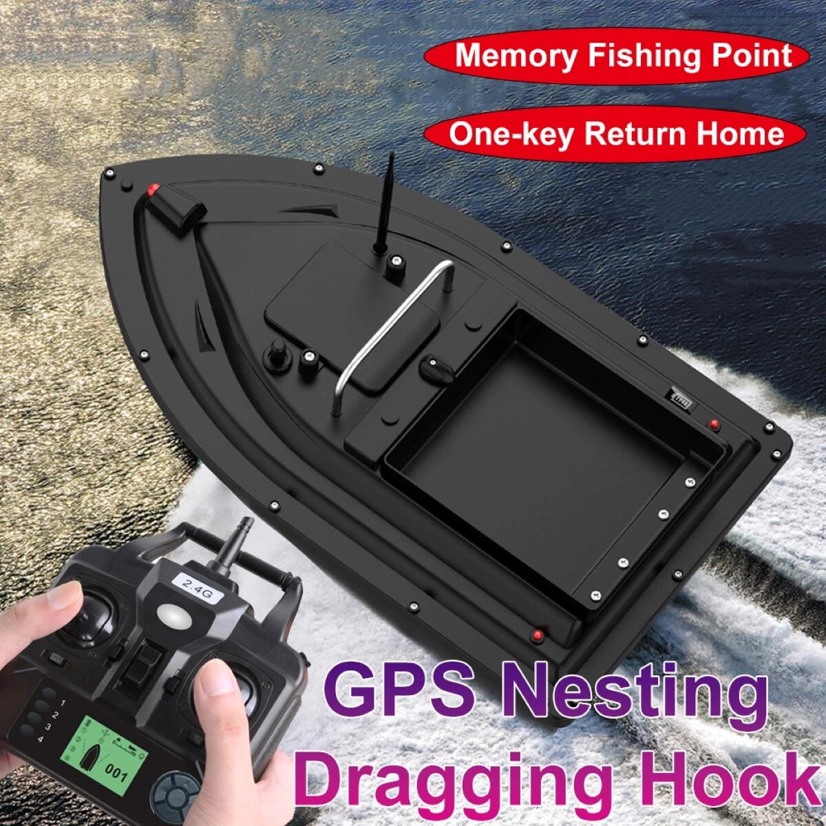 10000mAh Smart RC Bait Boat GPS Fising Nesting Boat D16B Big Hopper  Dragging Net