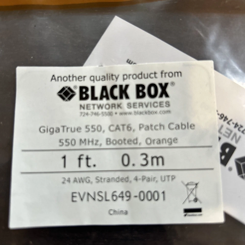 Lot Of 25 Black Box Premium Quality GigaTrue 550 CAT6 Patch Cable - 1ft 550MHz - Image 2 of 2
