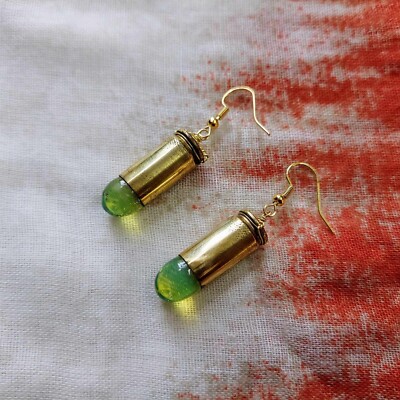 FORTNITE THEMED Glass tip Bullet Earrings dangle drop style handmade green 