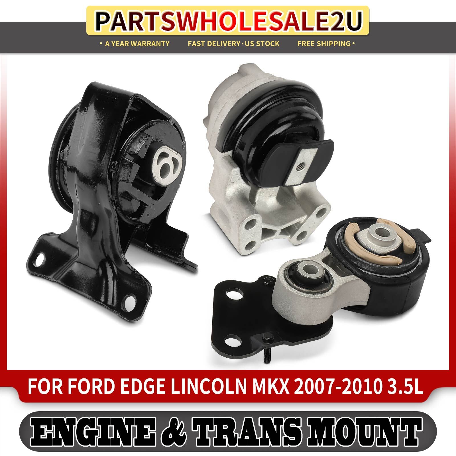 3x Engine Motor & Transmission Mount & Torque Strut Mount for Ford Edge 07-10