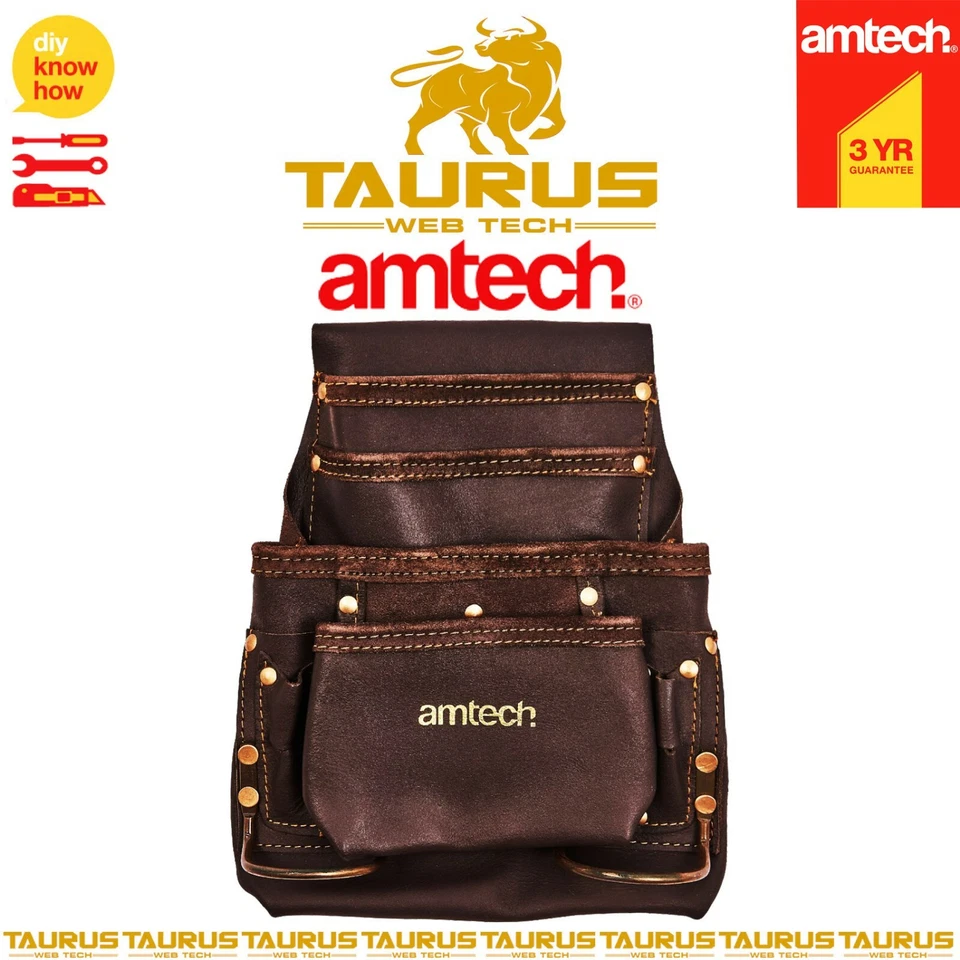 4x Pocket AMTECH Heavy Duty GENUINE LEATHER Tool Belt Pouch Builders Work DIY UK - Image 3 of 3