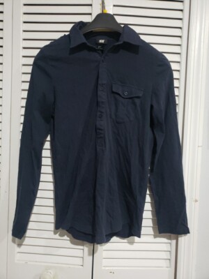 H&M Womens Small Blouse Blue Long Sleeve Half Button A44