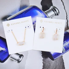 CLEARANCE!! Kendra Scott Ever Lemmi White Drusy Necklace Earrings Rose Gold SET